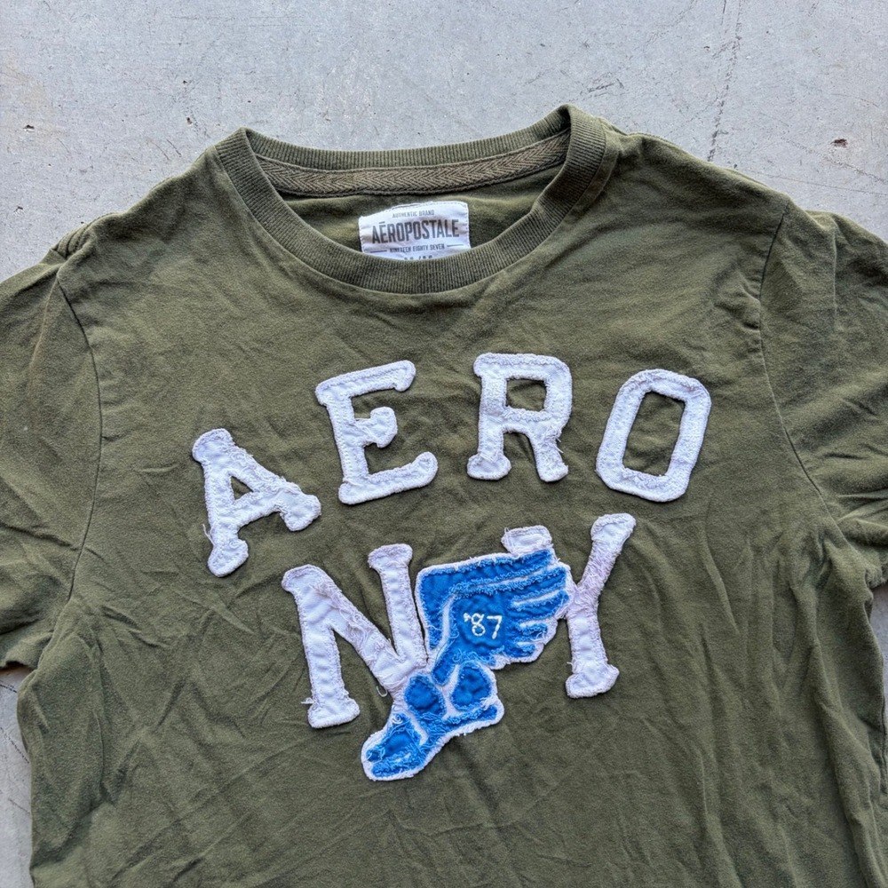 Aeropostale Mens Olive Green Aero NY Graphic T-Shirt Y2K Size M